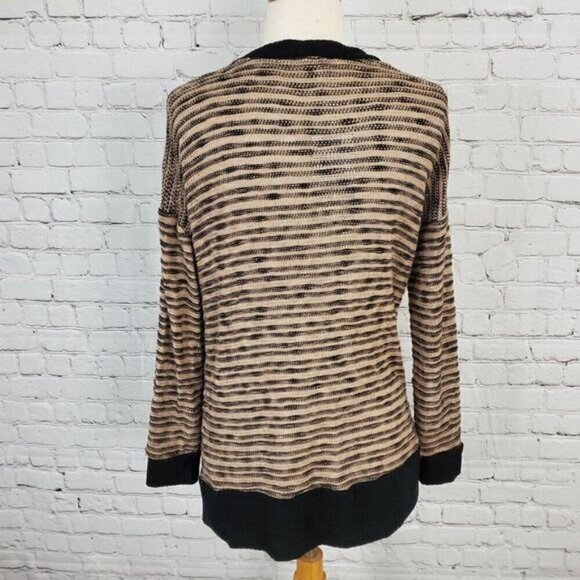 SPLENDID 𝅺Tan Black Marled Striped Cardigan Sweater M NWT NEW - Picture 4 of 6